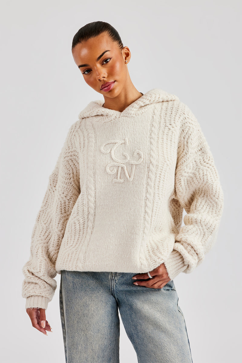 CCC Spliced Cable Knit Hoodie - Off White