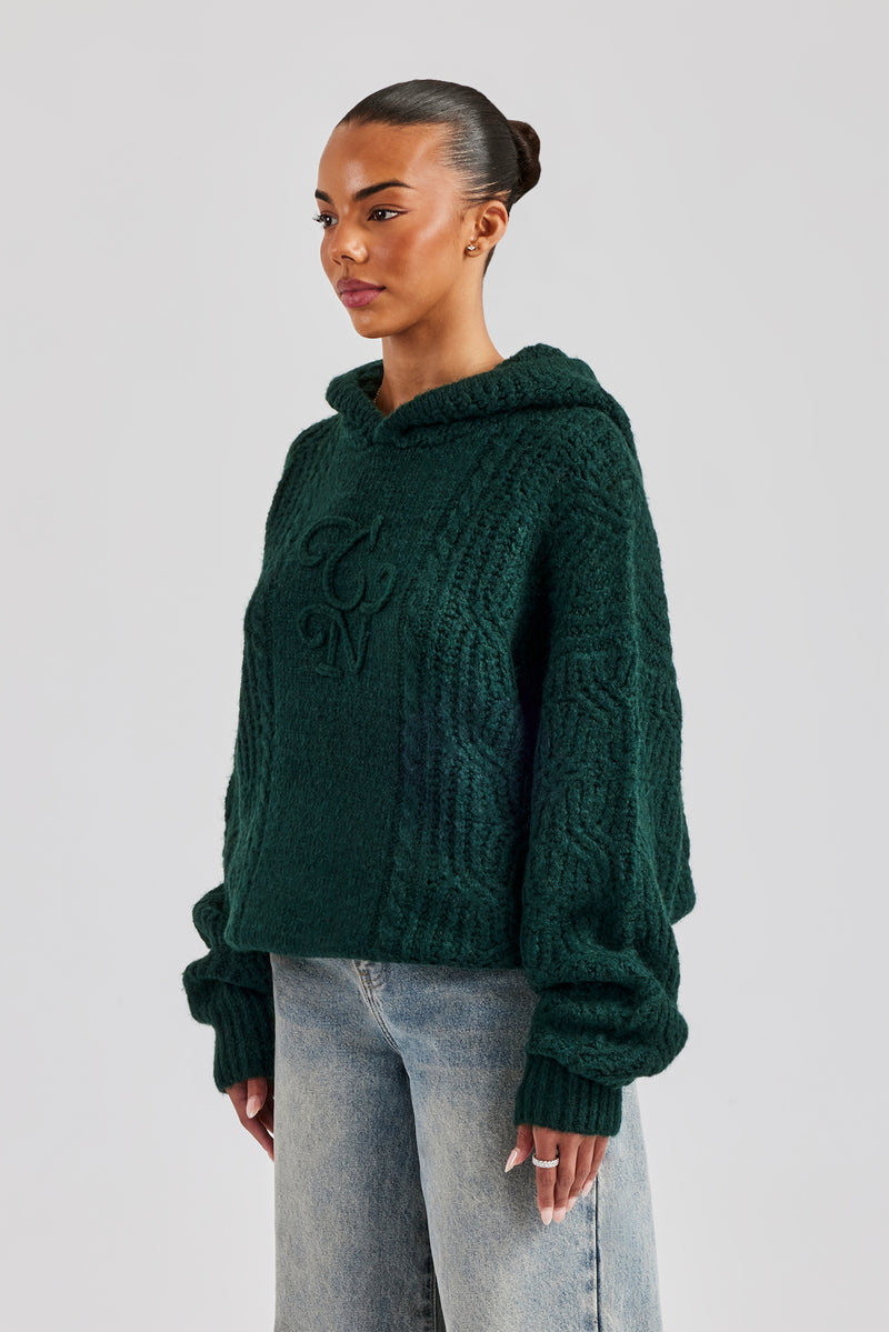 CCC Spliced Cable Knit Hoodie - Forest Green