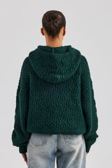 CCC Spliced Cable Knit Hoodie - Forest Green