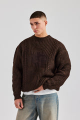 CCC Spliced Cable Knit Sweater - Chocolate