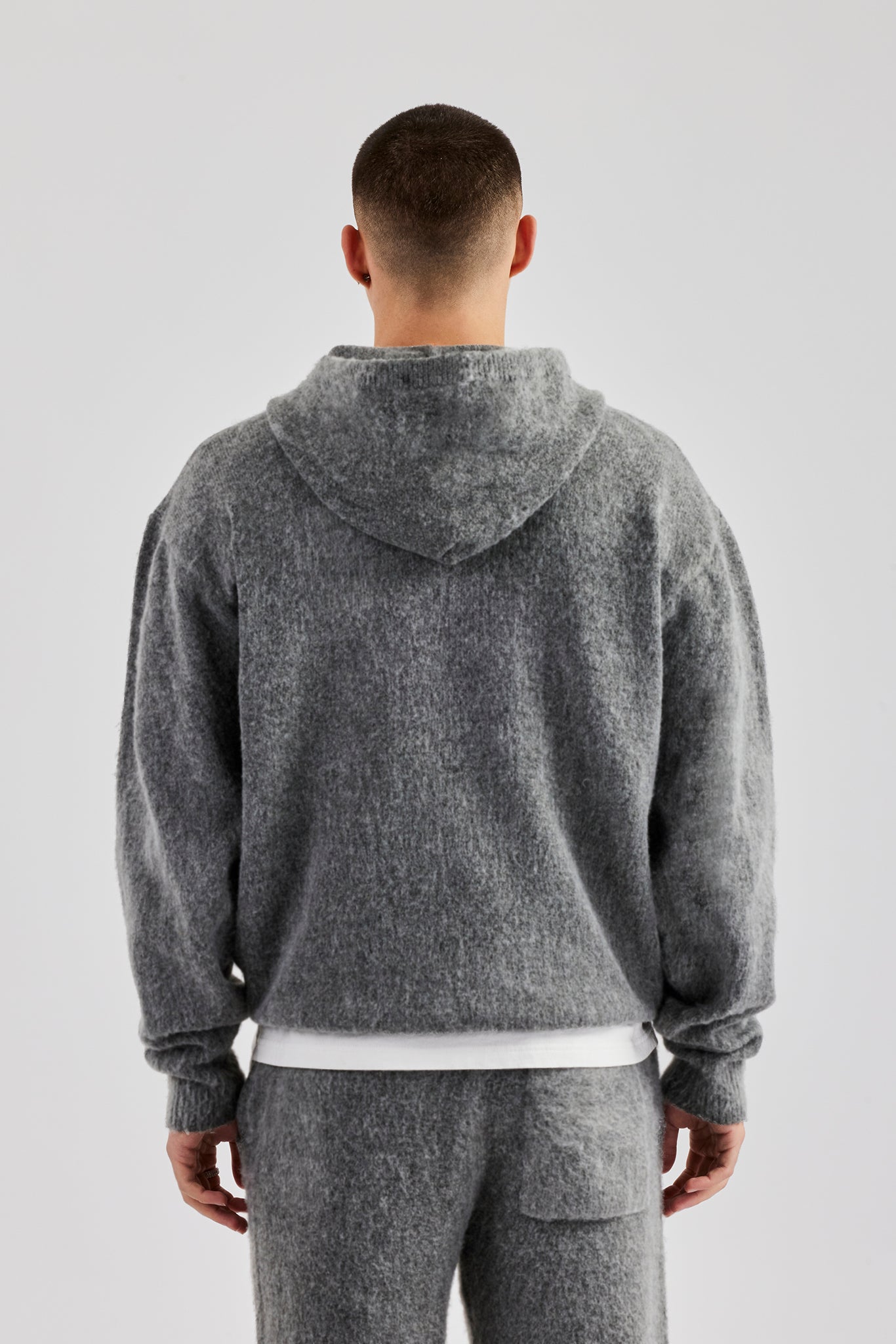 Brushed Knit Oversized Knitted Hoodie Charcoal