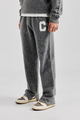 Brushed Knit Split Hem Knitted Jogger- Charcoal