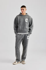 Brushed Knit Oversized Knitted Tracksuit - Charcoal