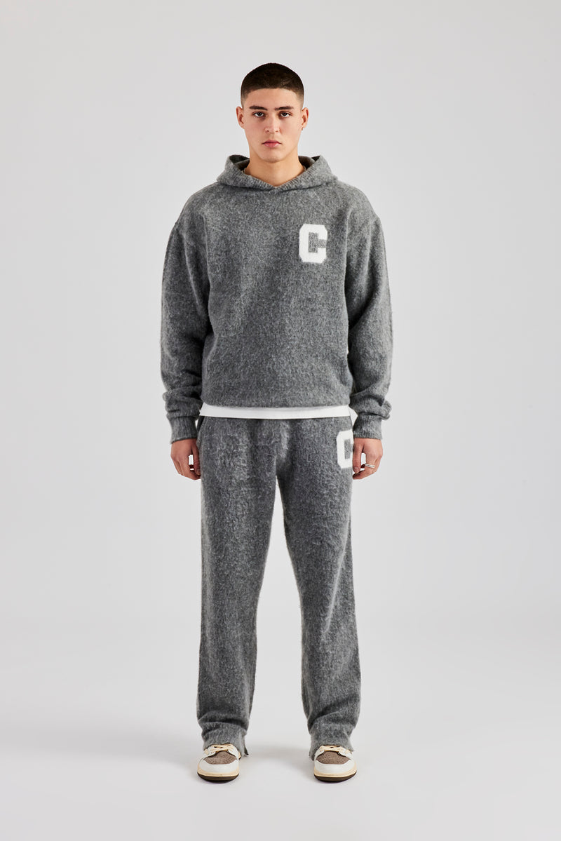 Brushed Knit Oversized Knitted Tracksuit - Charcoal