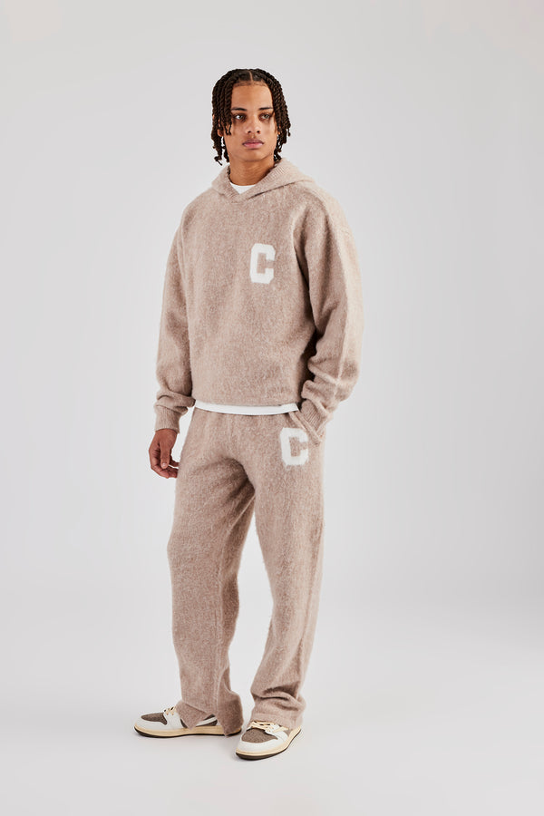 Brushed Knit Oversized Knitted Tracksuit - Stone