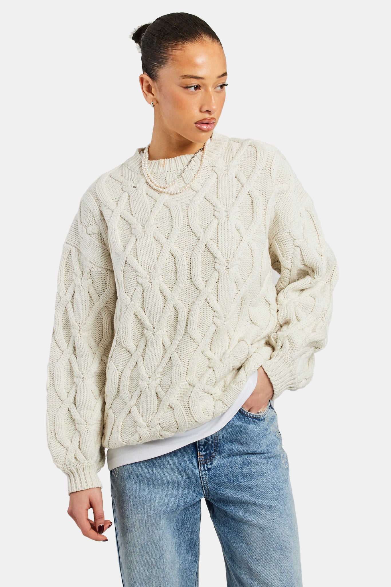 Theory Cotton popular Chainette Chunky Slit Sweater in Ecru