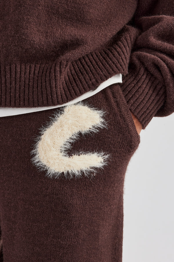 Fluffy Intarsia C Jogger - Chocolate