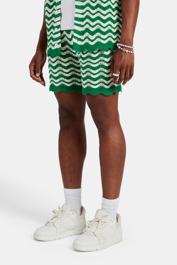 Crochet Knitted Embroidered Short - Green