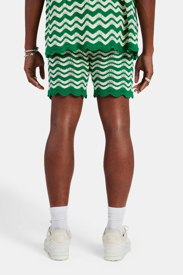 Crochet Knitted Embroidered Short - Green