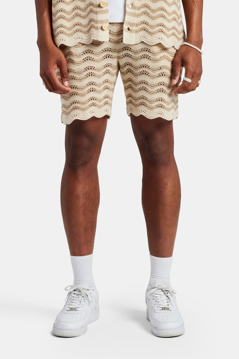 Crochet Knitted Embroidered Short - Beige