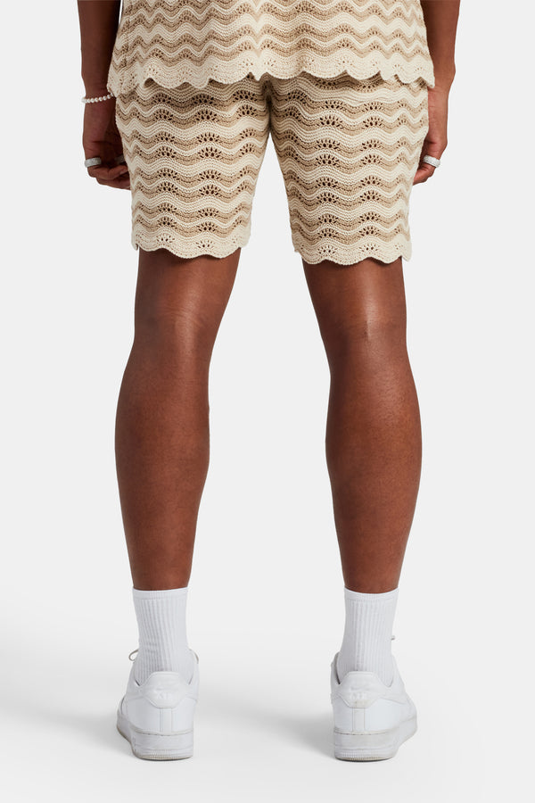 Crochet Knitted Embroidered Short - Beige