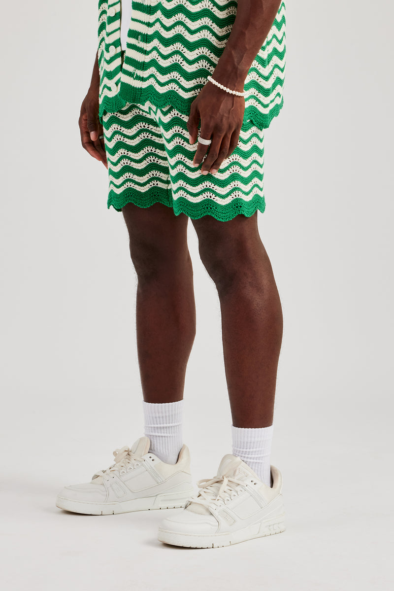 Crochet Knitted Embroidered Short - Green