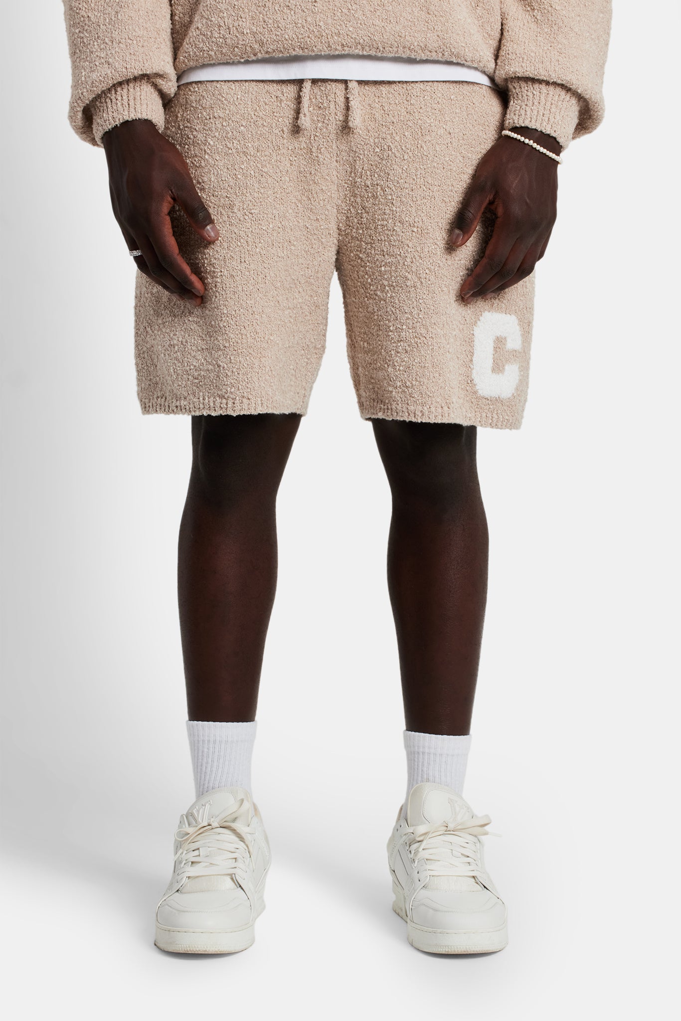 Textured Knitted Short Beige Mens Shorts Shop Knitted Shorts at CERNUCCI.COM Cernucci