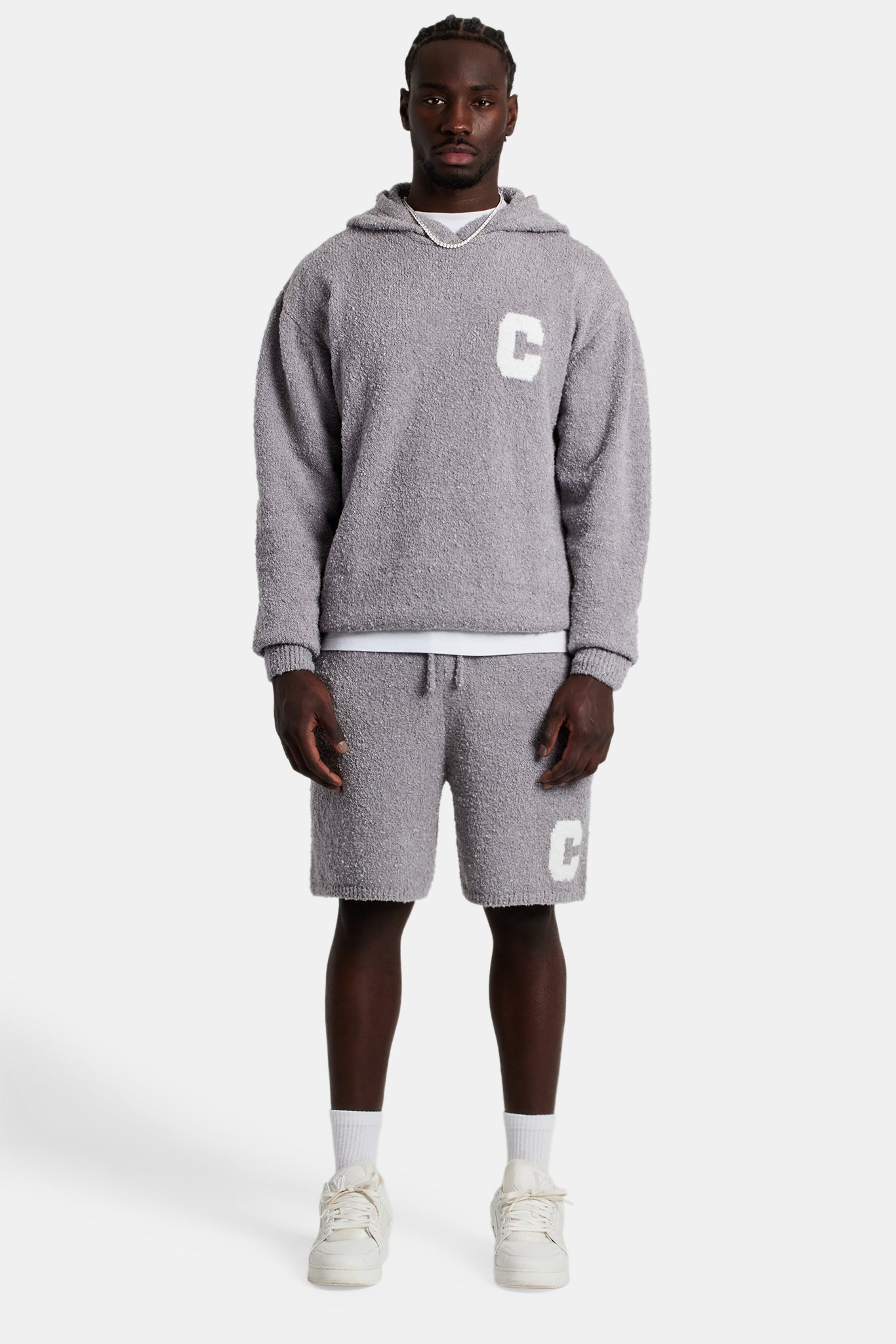 Textured Knitted Hooded Short Tracksuit - Grey | Mens Sets | Shop ...