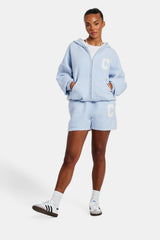 Hooded Zip Through Knitted Short Tracksuit - Light Blue