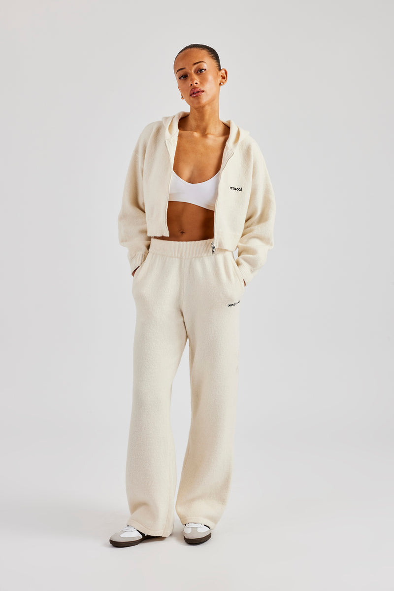 Cropped Knitted Zip Through Tracksuit - Ecru