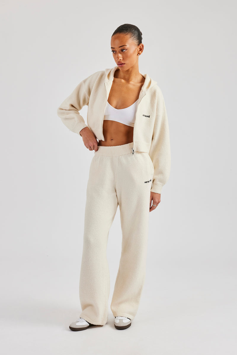 Cropped Knitted Zip Through Tracksuit - Ecru