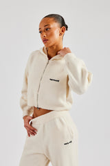 Cropped Knitted Zip Through Hoodie - Ecru