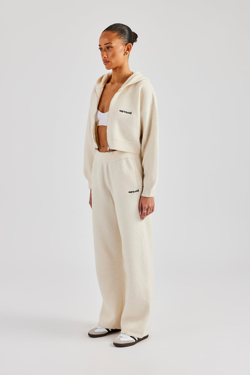 Cropped Knitted Zip Through Tracksuit - Ecru