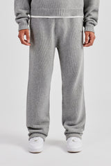 Knitted Embroidered Straight Leg Jogger - Grey