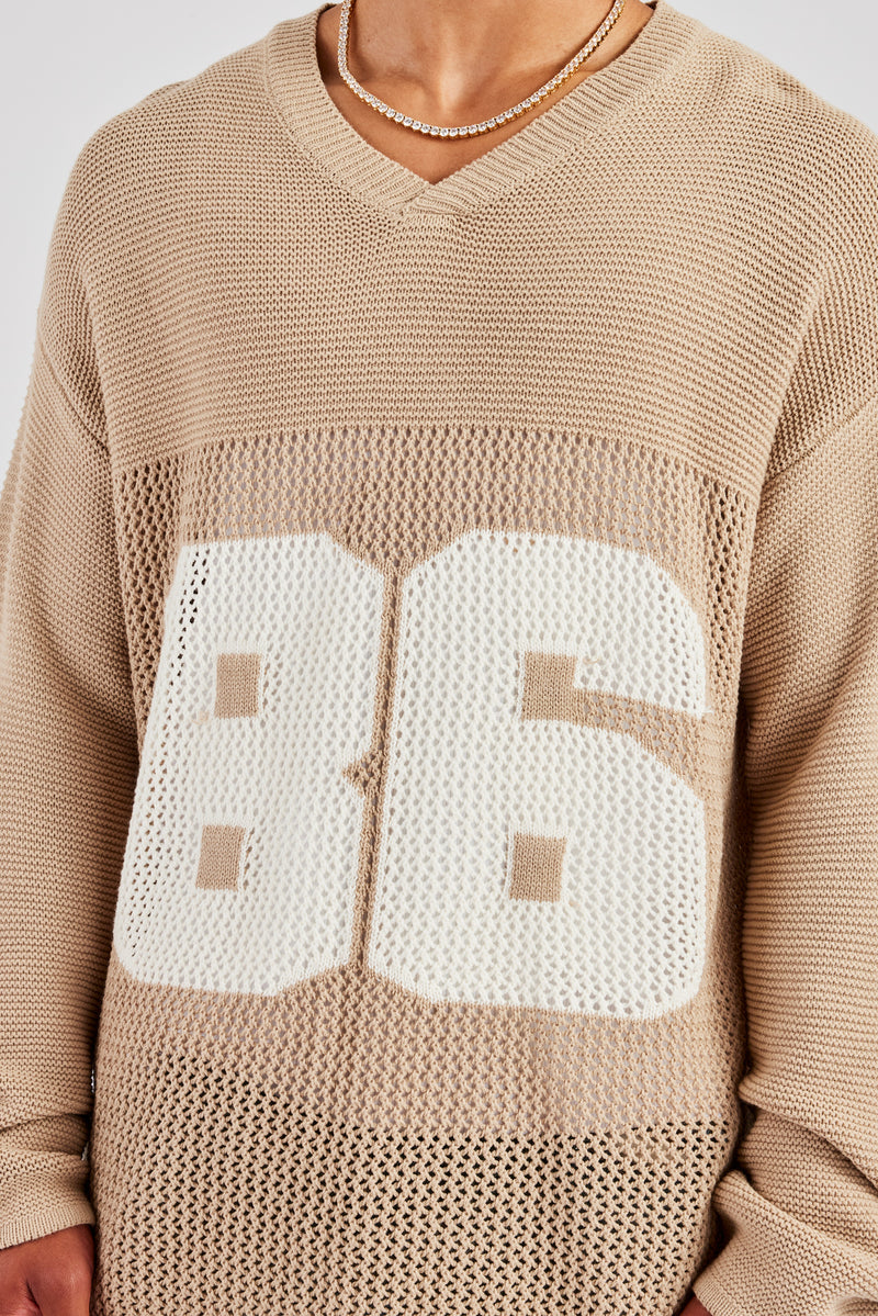 Long Sleeve 86 Knit Varsity - Taupe