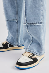 Baggy Fit Raw Edge Jean - Ice Blue