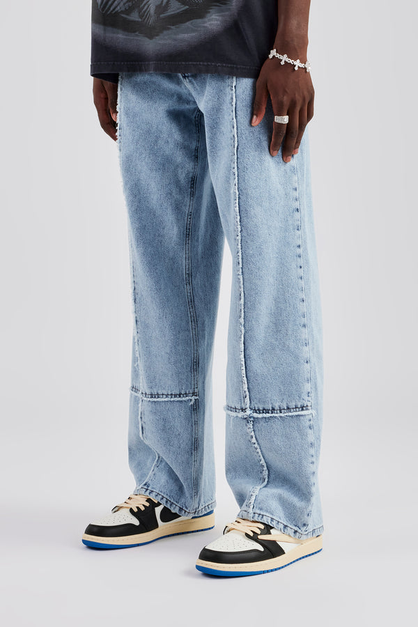 Baggy Fit Raw Edge Jean - Ice Blue