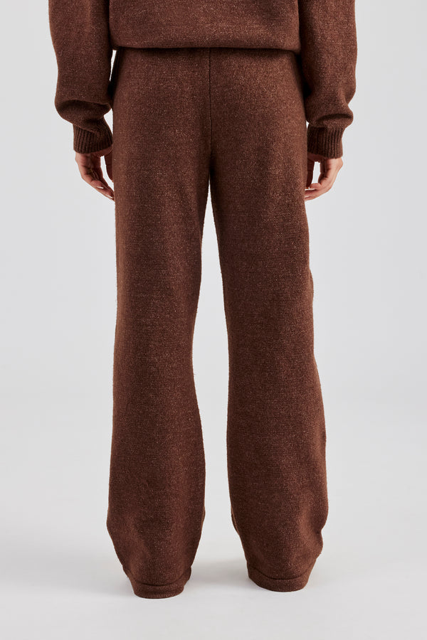 Wide Leg Knitted Jogger - Chocolate