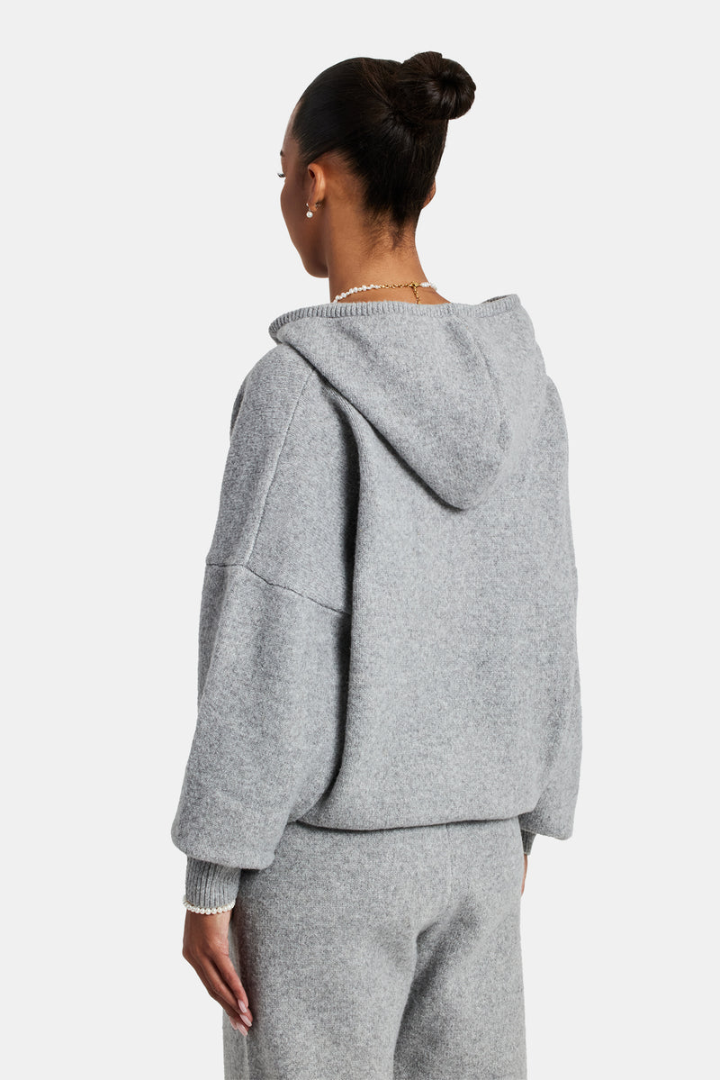 Hooded Zip Through Knitted Jumper - Grey