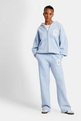 Hooded Zip Through Knitted Tracksuit - Light Blue