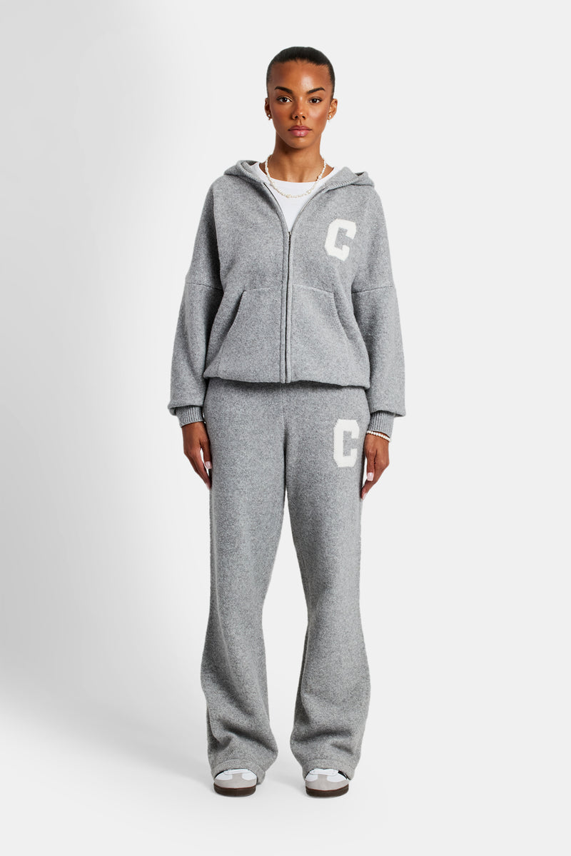 Hooded Zip Through Knitted Tracksuit - Grey