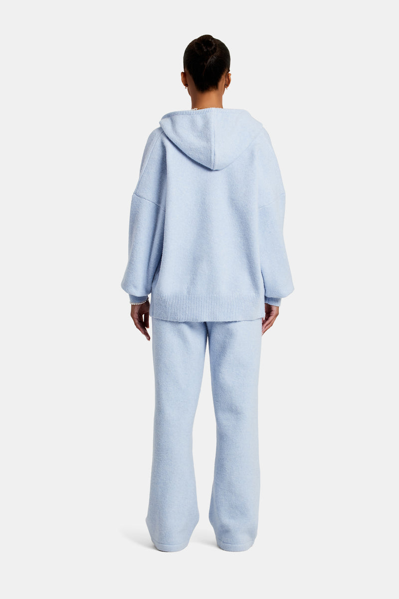 Hooded Zip Through Knitted Tracksuit - Light Blue