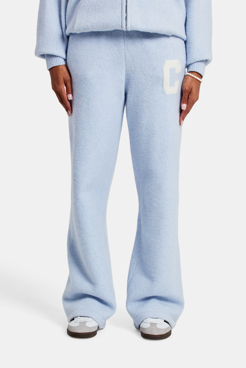 Hooded Zip Through Knitted Tracksuit - Light Blue