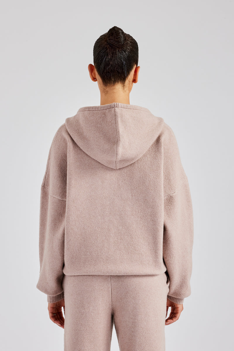 Hooded Zip Through Knitted Hoodie - Pink