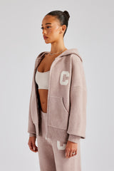 Hooded Zip Through Knitted Tracksuit - Pink