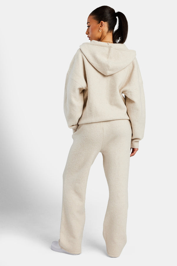 Hooded Zip Through Knitted Tracksuit - Oatmeal