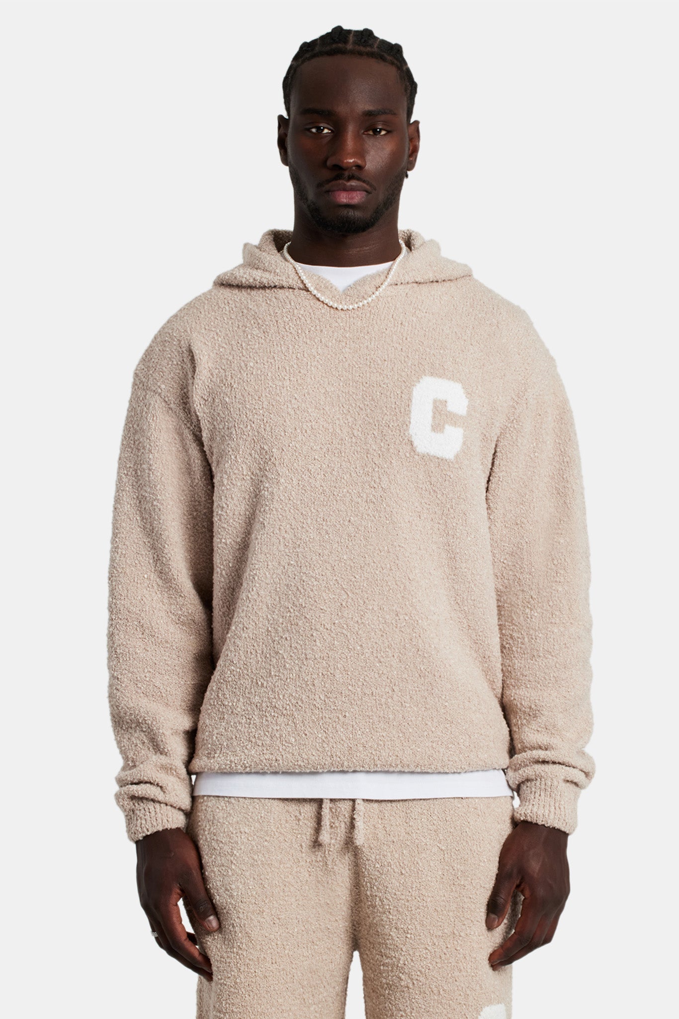 Cream knitted hoodie sale