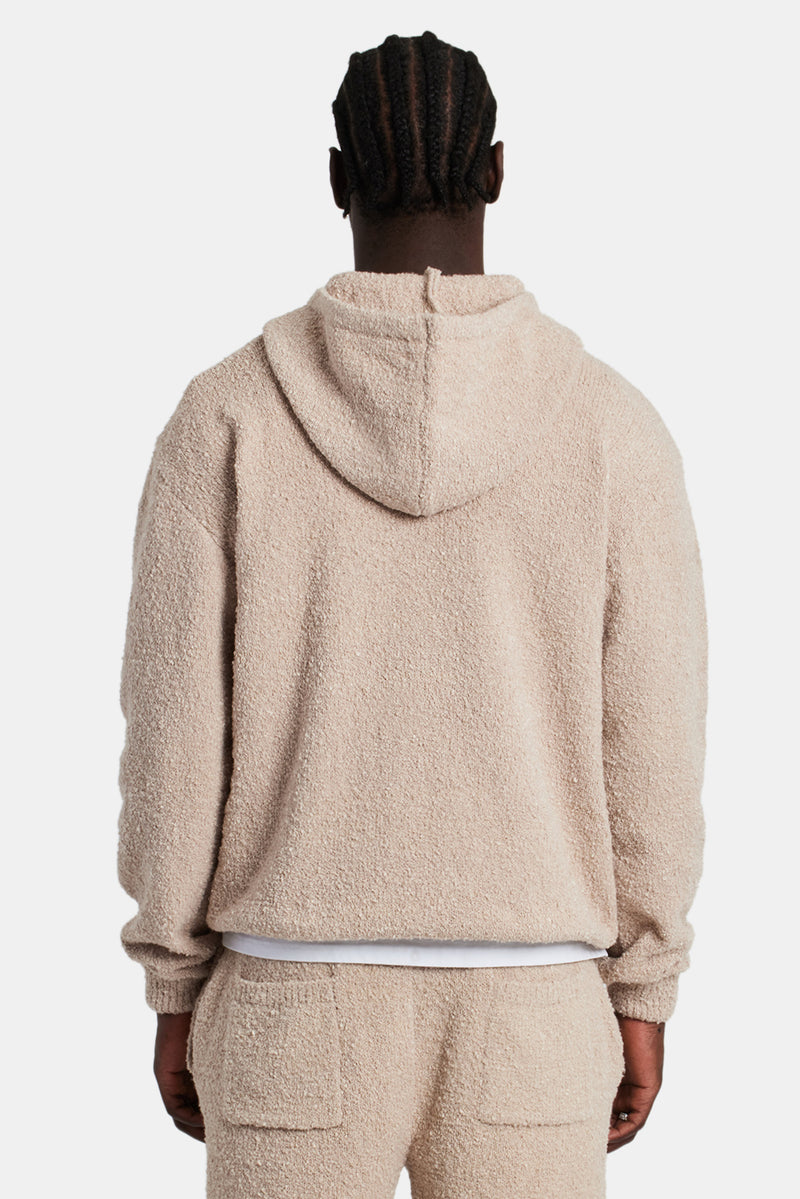 Textured Knitted Hoodie - Beige