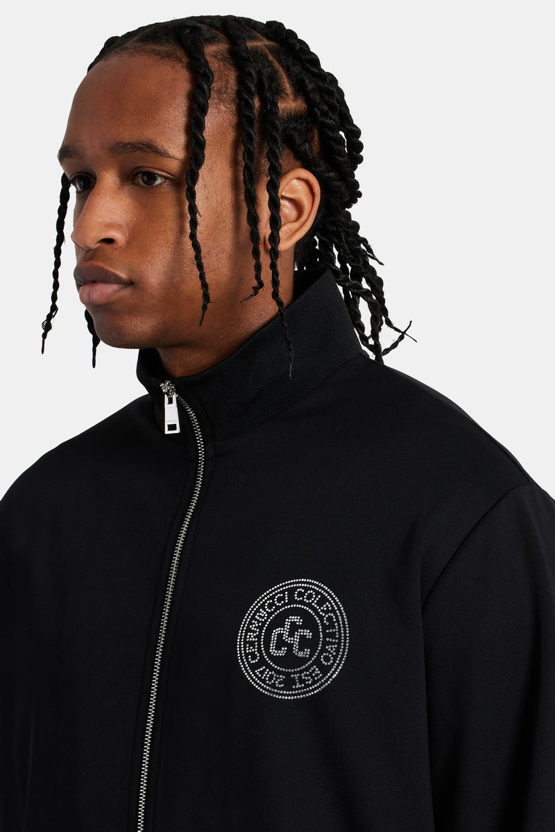 Rhinestone Crest Track Jacket - Black