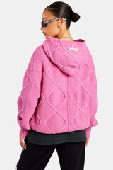 Womens CCC Cable Knit Varsity Hoodie - Pink