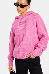 Womens CCC Cable Knit Varsity Hoodie - Pink