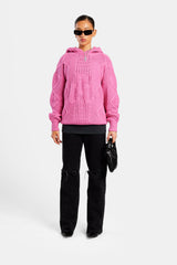 Womens CCC Cable Knit Varsity Hoodie - Pink