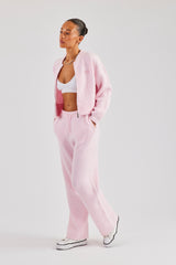 Knitted Zip Front Bomber & Straight Leg Trouser - Baby Pink