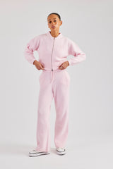 Knitted Zip Front Bomber & Straight Leg Trouser - Baby Pink