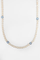 Freshwater Pearl and Iced Evil Eye Necklace