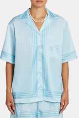 C Logo Border Satin Shirt - Blue