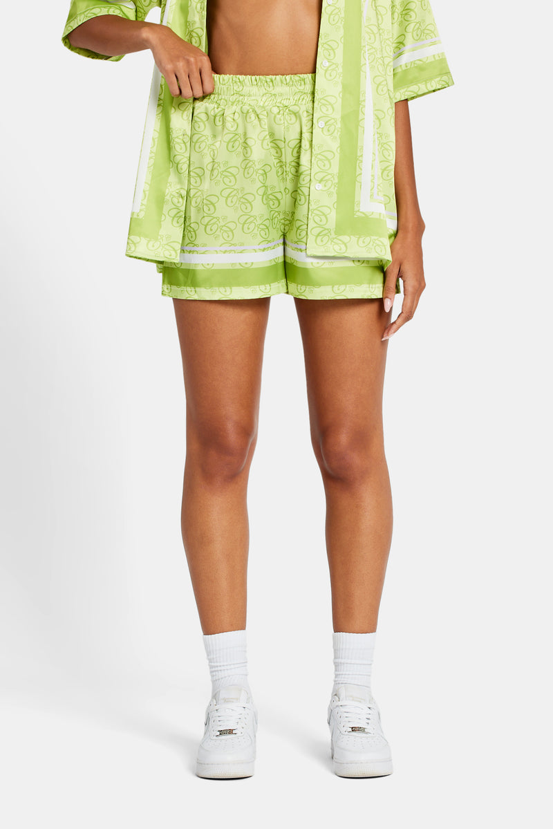 Cernucci Repeat Logo Border Satin Short - Lime