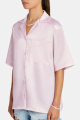 Beach Hut Graphic Satin Shirt  - Light Pink