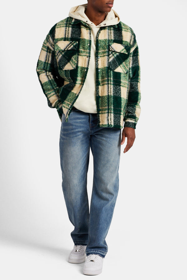 Brushed Check Lined Overshirt - Green