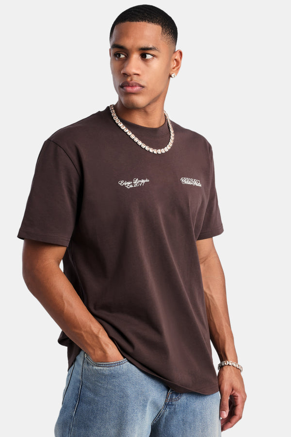 Creative Studio Embroidered  T-Shirt - Chocolate